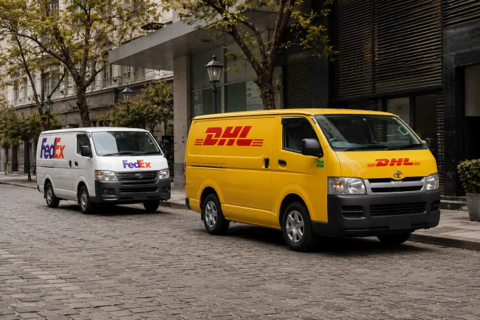 Avião de carga sobrevoando mapa do Brasil com rotas internacionais ilustradas, representando serviços de entrega expressa internacional como FedEx e DHL no Brasil