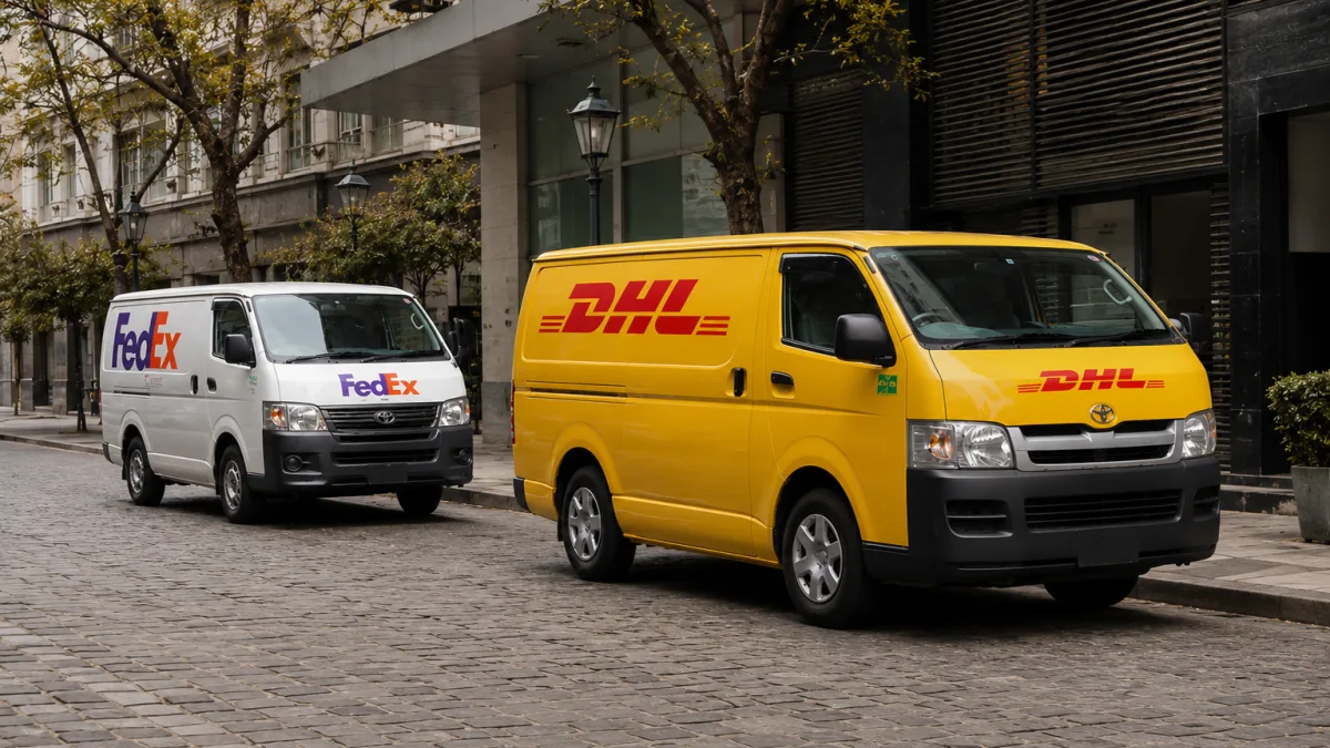 Avião de carga sobrevoando mapa do Brasil com rotas internacionais ilustradas, representando serviços de entrega expressa internacional como FedEx e DHL no Brasil